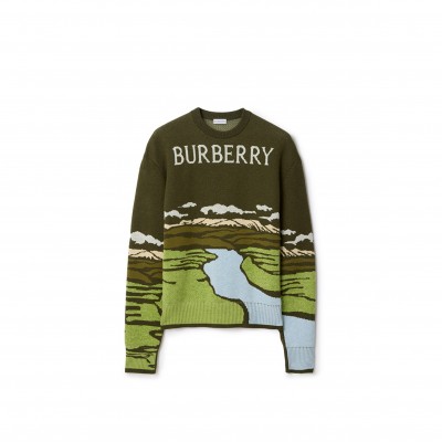 BURBERRY LANDSCAPE WOOL BLEND SWEATER IN JUNIPER GREEN 81182321